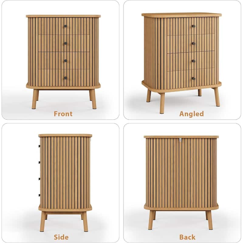 4 Drawer Dresser for Bedroom, Boho Chest of Drawers with Matte Black Handles and Wood Legs