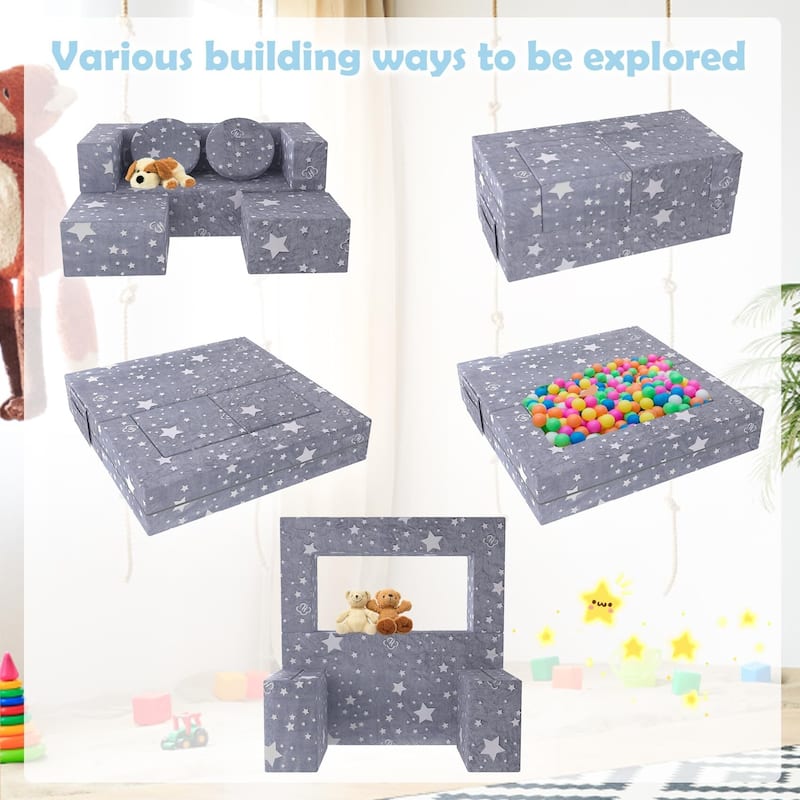 Kids Couch, 6PCS Toddler Couch with Blanket for Bedroom Playroom, Multifunctional Nugget Couch Kids Play Couch Sofa