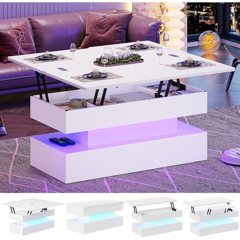 Coffee Table Lift Top 2 Drawers Hidden Compartment for Living Room
