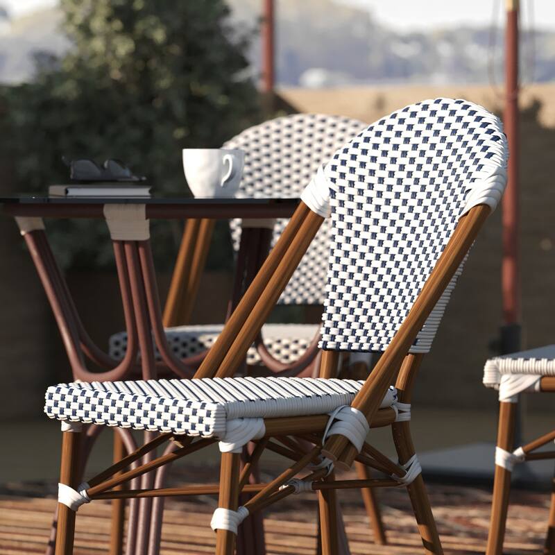 2 Pack All-Weather Commercial Paris Chairs with Bamboo Print Frame