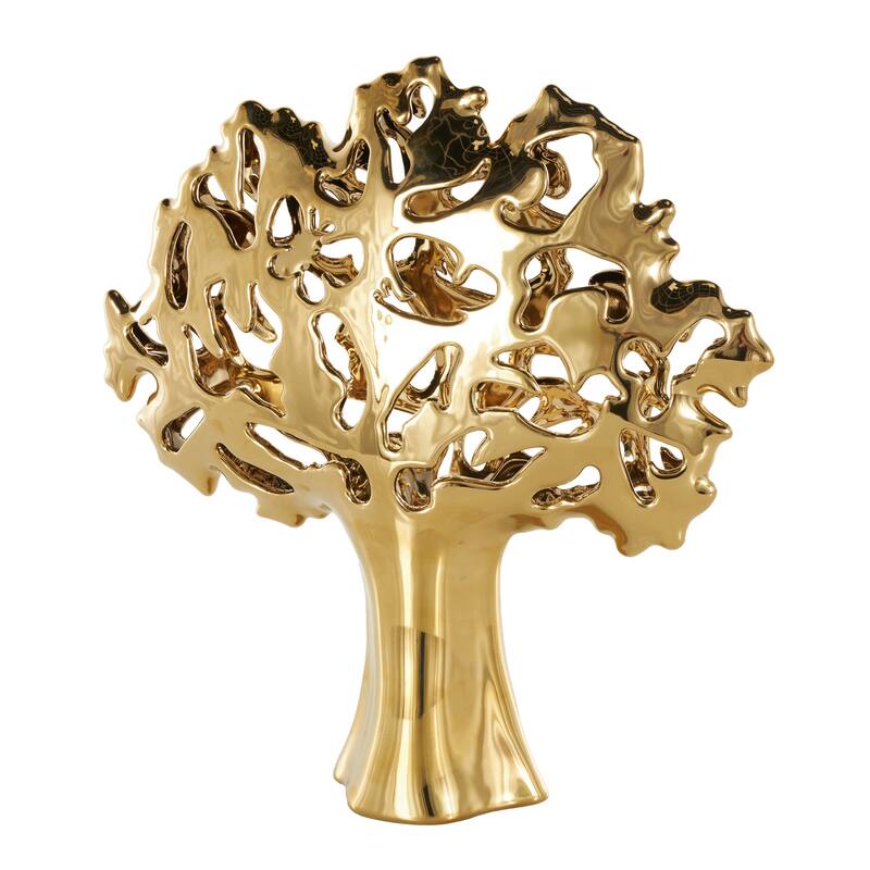 Silver or Gold Ceramic Glossy Tree Decorative Sculpture with Abstract Cutouts