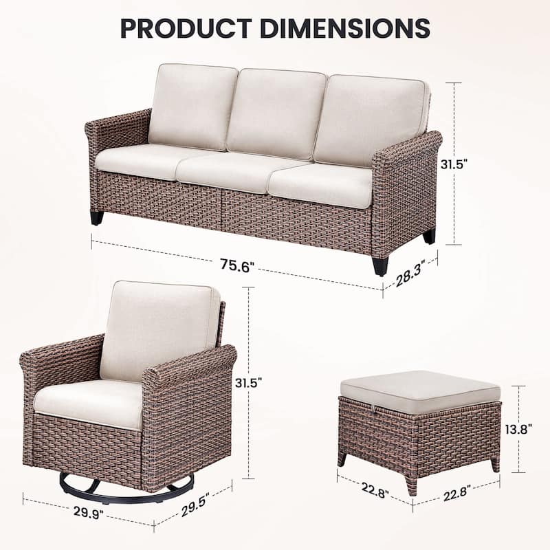 Pocassy Outdoor Sofa Swivel Chairs Patio Chair Funiture Set