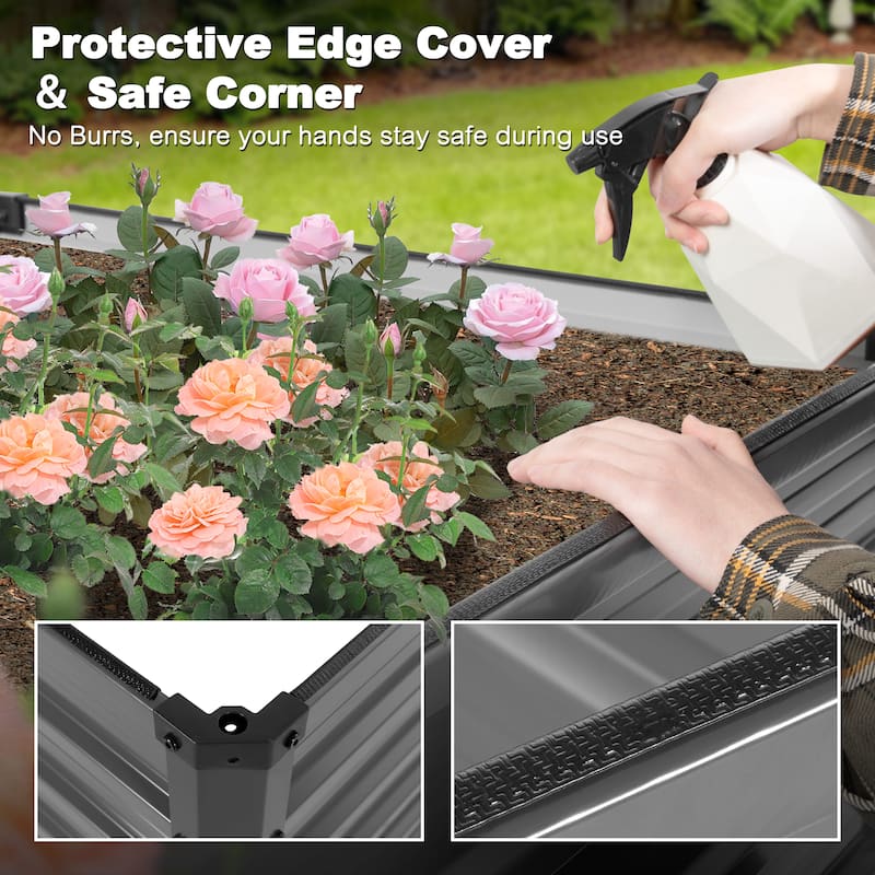 Rectangular Galvanized Raised Garden Bed Planter Box, Dark Gray