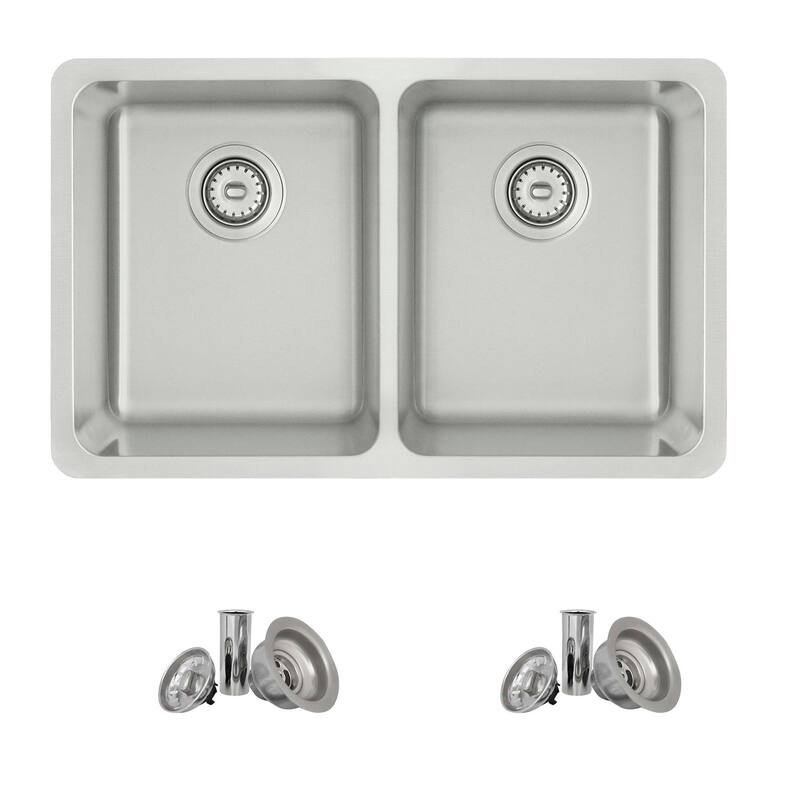 STYLISH 29 inch L x 18 inches W Double Bowl Undermount and Drop-in Stainless Steel Kitchen Sink - 29" x 18" x 8"