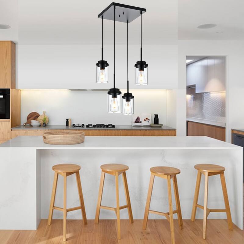 Modern Metal Pendant Lights with Clear Glass - Black - 4-Light