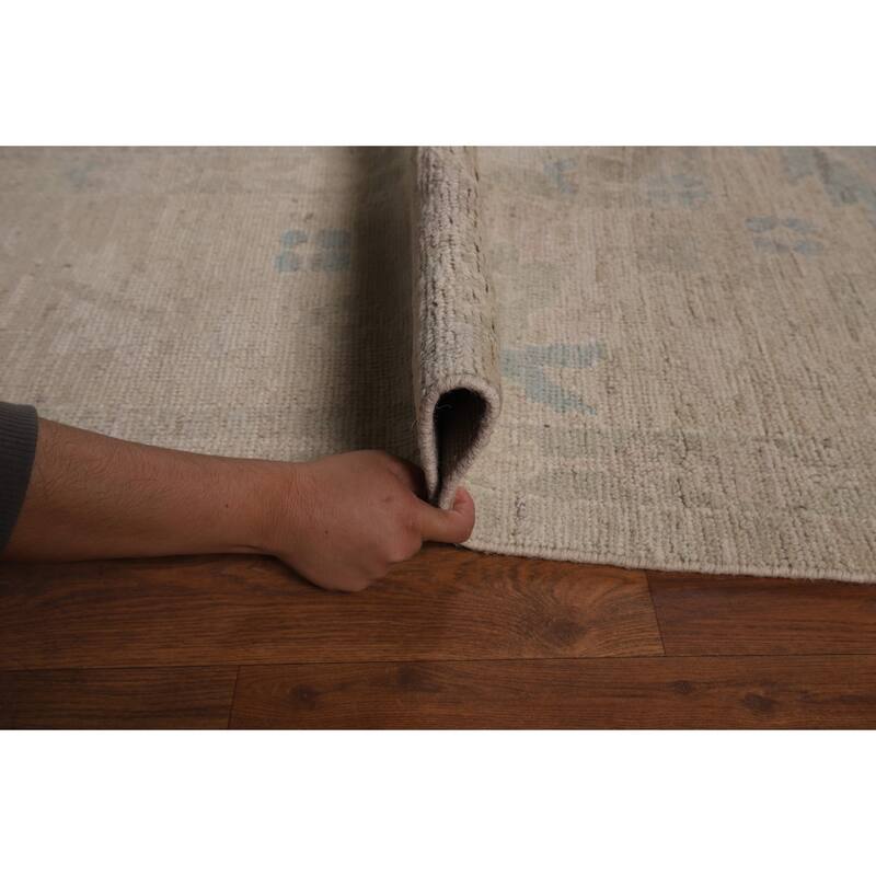 Beige Vegetable Dye Oushak Turkish Rug Hand-Knotted Floral Wool Carpet - 8'11"x 11'7"