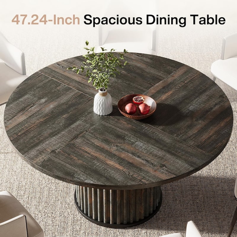 47'' Round Dining Table Kitchen Table with Sturdy Fluted Metal Base