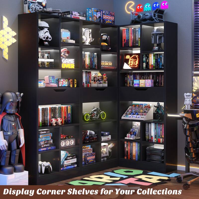 Freestanding 74" Tall Bookcase with Drawer,8-Tier Bookshelf Open Display Shelves for Living Room Home Office, Bedroom