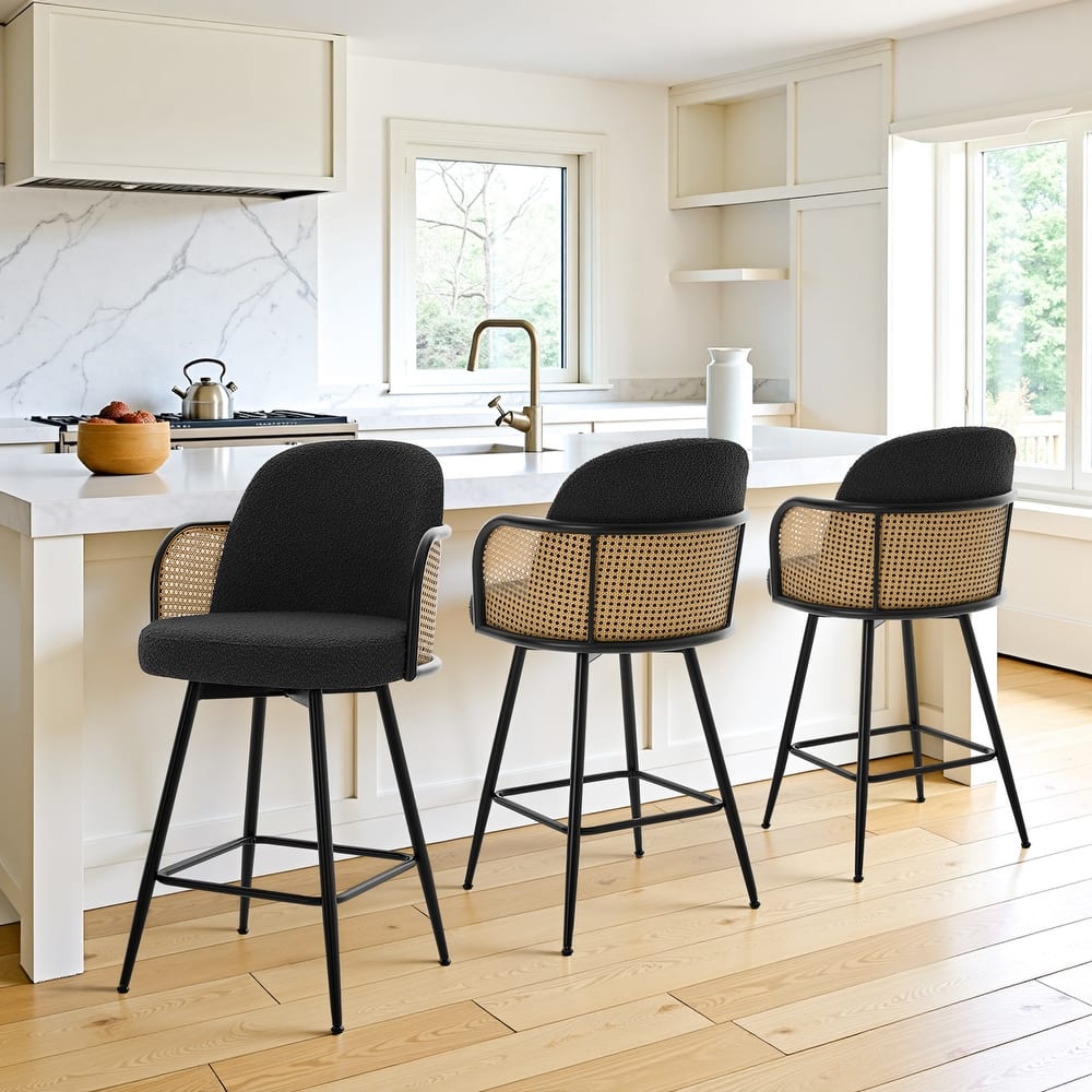 26" Swivel Boucle Fabric Upholstered Bar Stool - 38.2"H x 21.5"W x 23.2"D