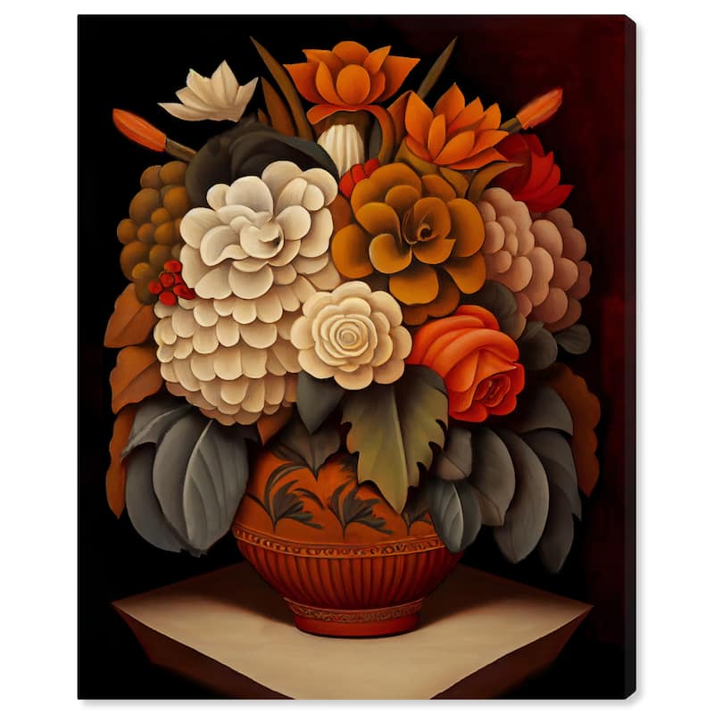 Wynwood Studio Canvas Floral and Botanical Mexican Flower Vase III Orange and Dark Orange Traditional Wall Art Canvas Print