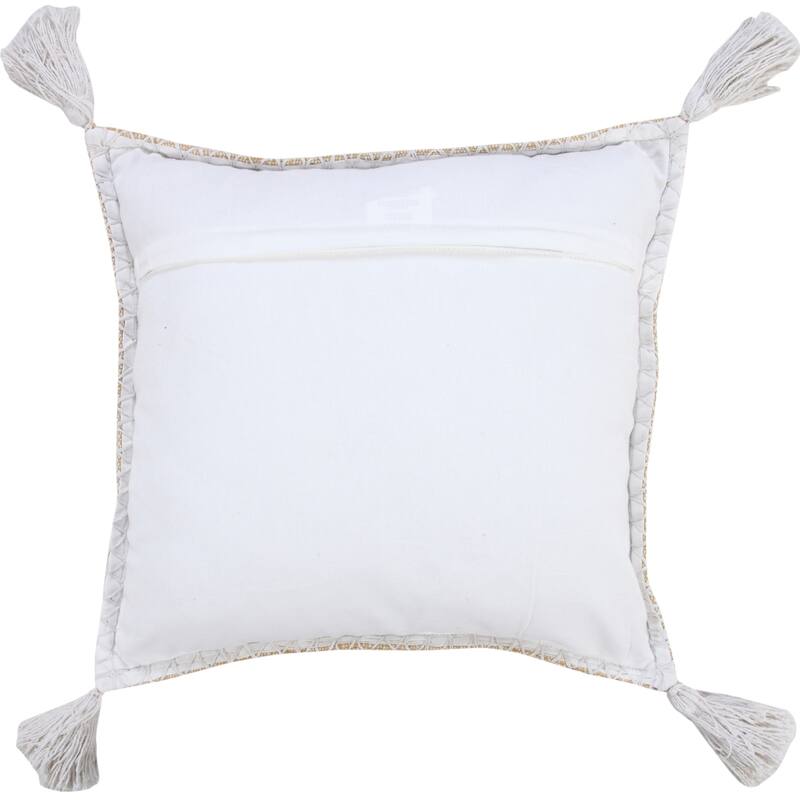 Handwoven Solid Square Cotton Throw Pillow Cover with Tassels - 20" - Beige