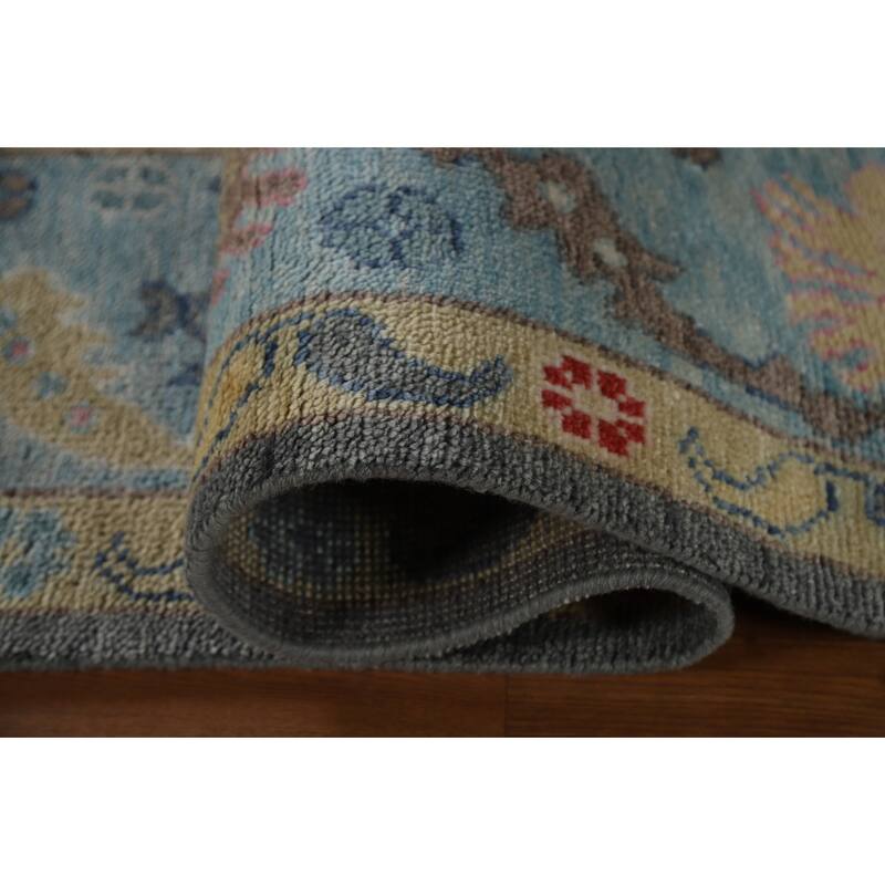 Gray Floral Oushak Oriental Area Rug Hand-Knotted Wool Carpet - 9'0"x 11'9"