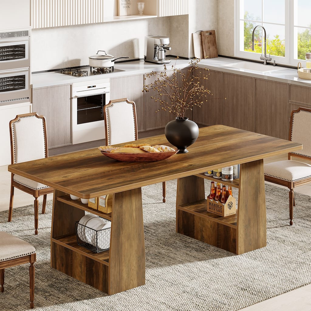 63” Dining Table for 6-8, with Storage Shelf for Living Room, Brown - N/A