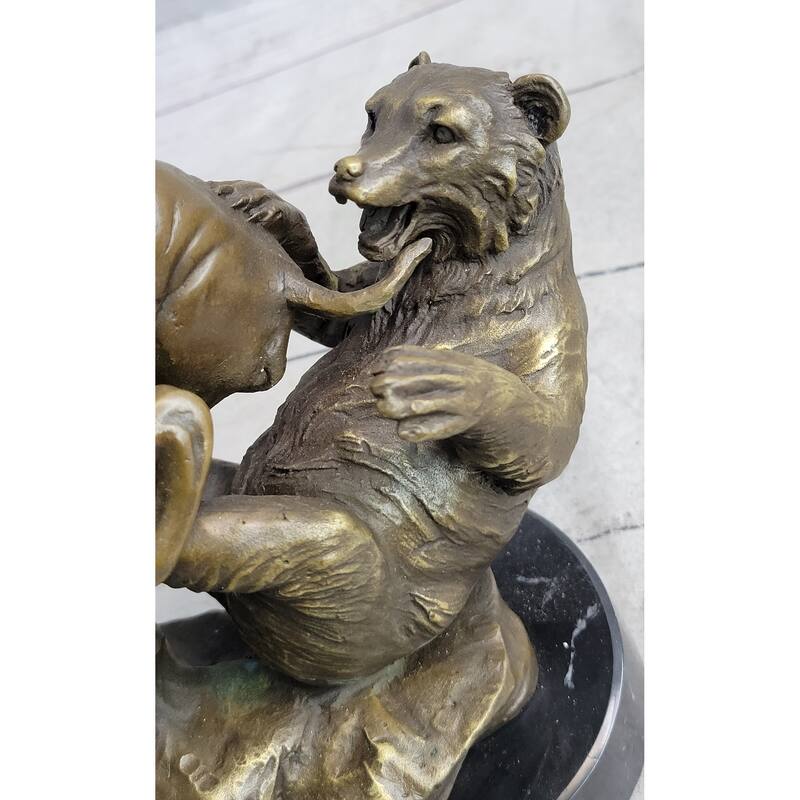 Stock Market Bull Vs Bear Bronze Sculpture Marble Base Statue Decor Gift Signed Original Art