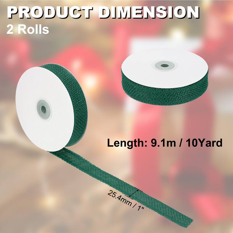 Burlap Fabric Ribbon 2pcs Jute Crafts Roll Wrapping - Green - 1 Inch x 10 Yards