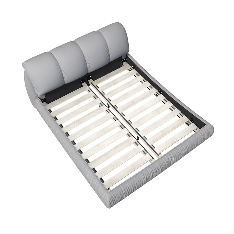 Queen Size Upholstered Platform Bed with Oversized Padded Headboard and Solid Wood Frame, Grey