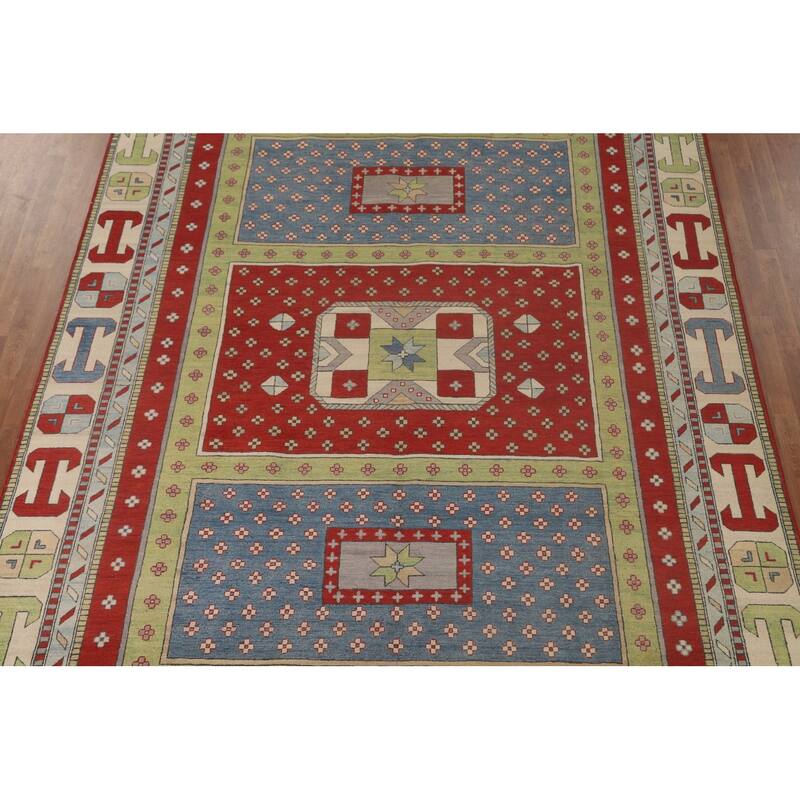 Light Green Kazak Oriental Area Rug Hand-Knotted Wool Carpet - 8'6"x 11'7"