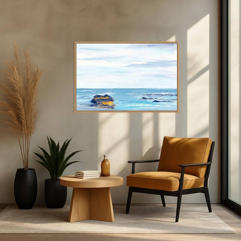 Tranquil Seascape with Rocks by Danushka Abeygoda Framed Canvas Wall Art Print