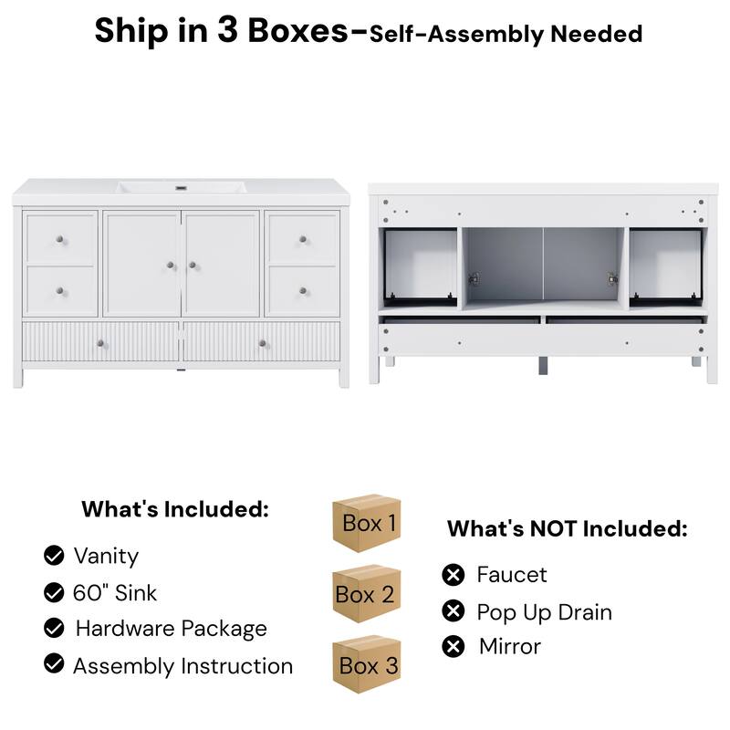 Christopher Knight Home - Modern 60-Inch Bathroom Vanity with Separate Sink and Soft-Close Storage