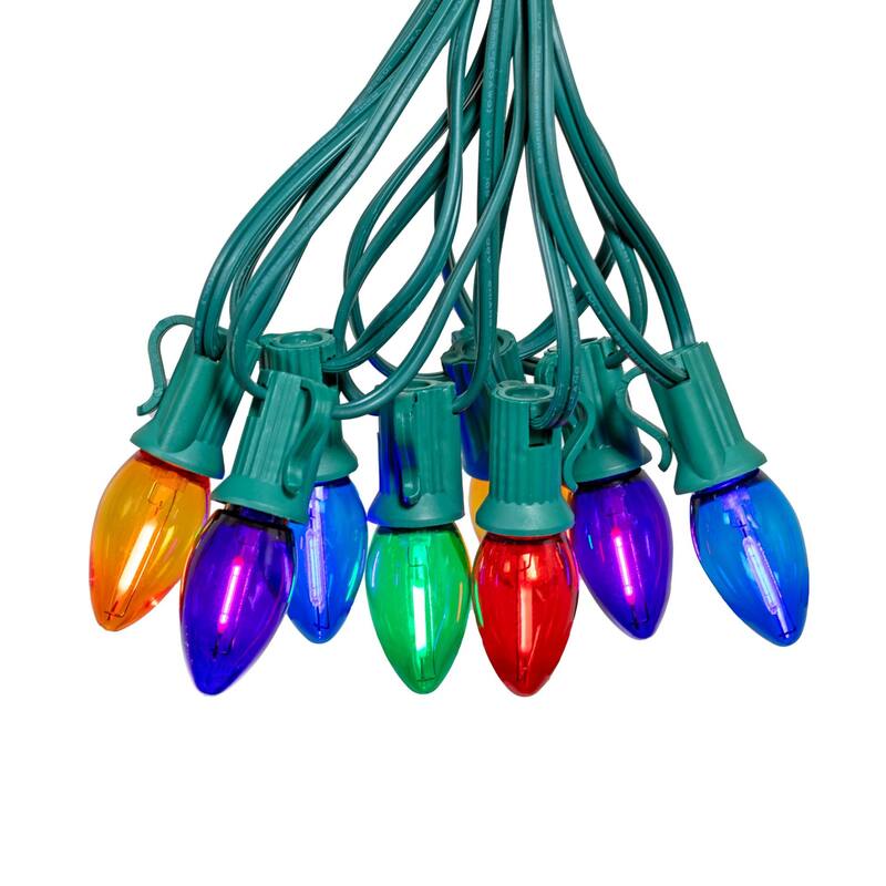 25 Foot C7 LED Ceramic Outdoor Christmas String Light Set, Multicolor, Green Wire - Multi