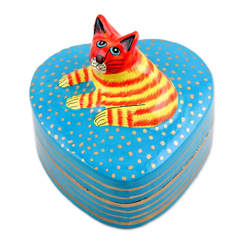 Novica Handmade Cat Love Decorative Papier Mache Box