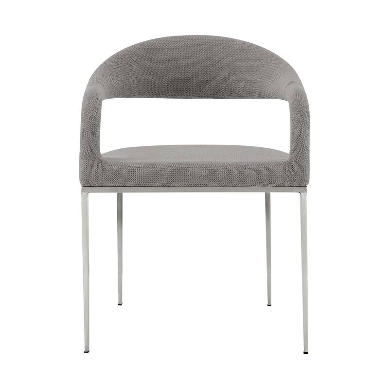 HomeRoots Set of Two Gray And Silver Upholstered Polyester Open Back Dining Arm Chairs