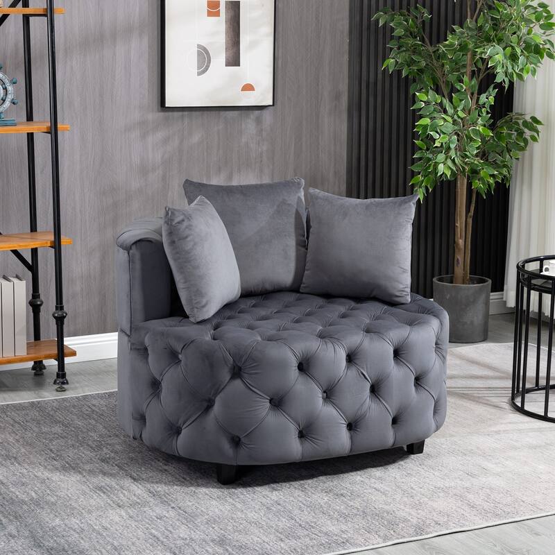 Oversized Barrel Accent Chair with 3 Pillows, Velvet Tufted Upholstered Round Club Chair, Ergonomic Reading Sofa Chair