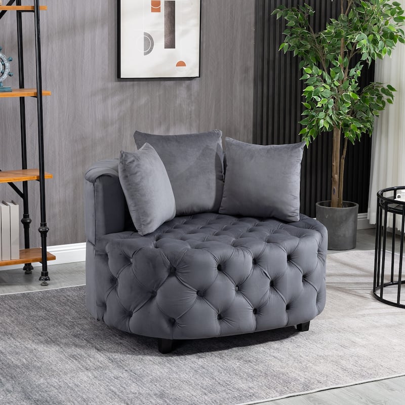 Roomfitters Velvet Accent Chair, Tufted Barrel Lounge Chair with Cushions, Modern Leisure Armchair for Living Room - Grey