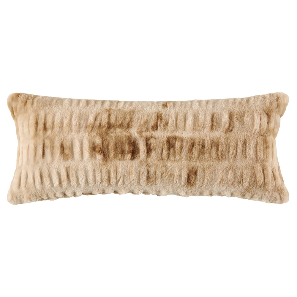 HiEnd Accents Ruched Rabbit Double-Sided Soft Cozy Plush 14x36 inch Lumbar Throw Pillow with Down Insert