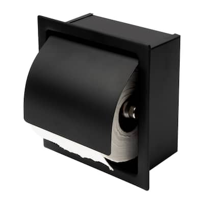 ABTPC77-BLA Black Matte Stainless Steel Recessed Toilet Paper Holder with Cover