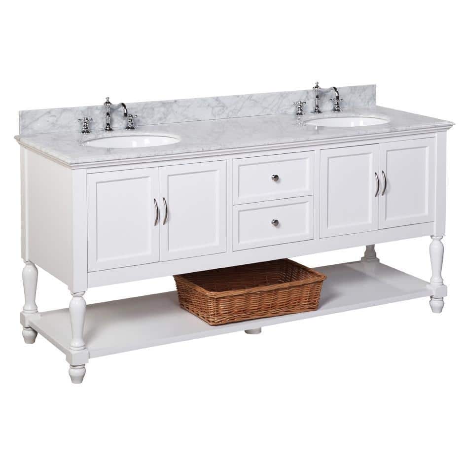 KitchenBathCollection Beverly 72" Double Bathroom Vanity with Carrara Marble Top