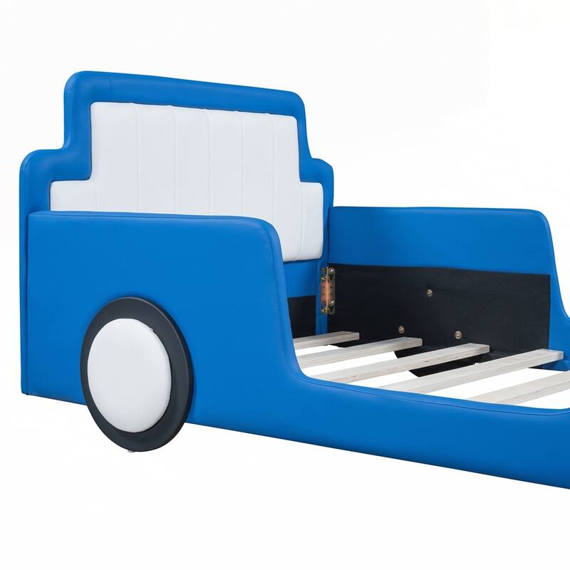 PU Leather Race Car-Shaped Platform Bed with Wheels
