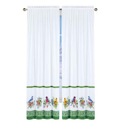 Festive Realistic Winter Birds Printed Drapes