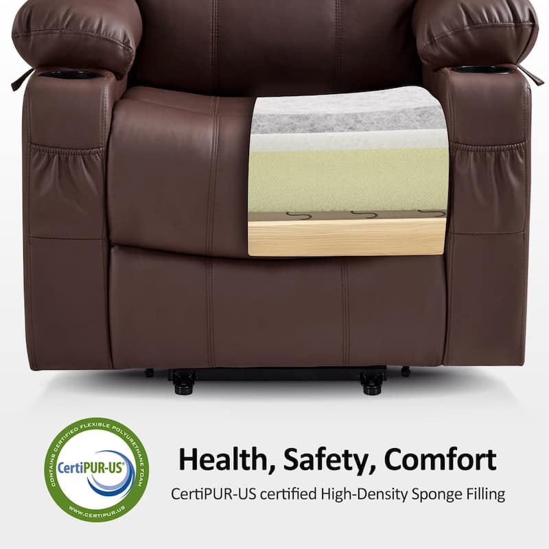 MCombo Large Power Lift Recliner Leather Chair with Massage, Heat, Cup Holders,Extended Footrest, Leather 7516