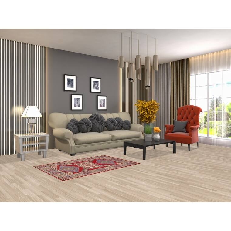 Geometric Red Kazak Accent Rug Handmade Red Wool Carpet - 2'9" x 4'1"