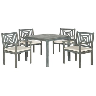 SAFAVIEH Outdoor Living Del Mar Ash Grey Acacia Wood 5-piece Beige Cushion Dining Set - 35"W x 35"D x 30"H