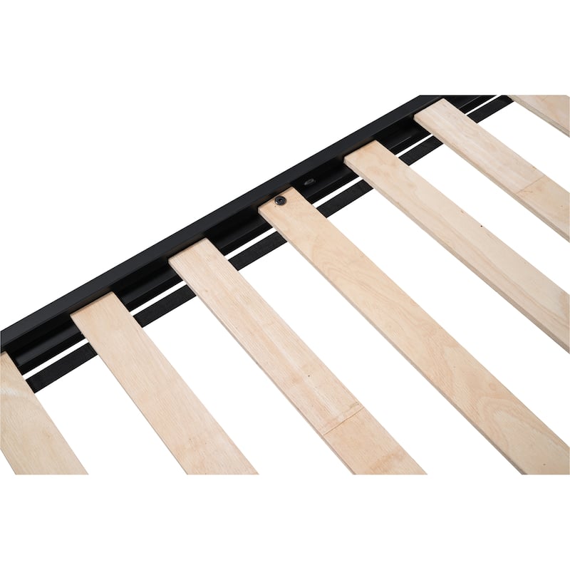 Convertible Full Size Loft Bed with Table & Storage, Metal Frame, Quiet Wood Slats, Safety Rails, Space-Saving Design