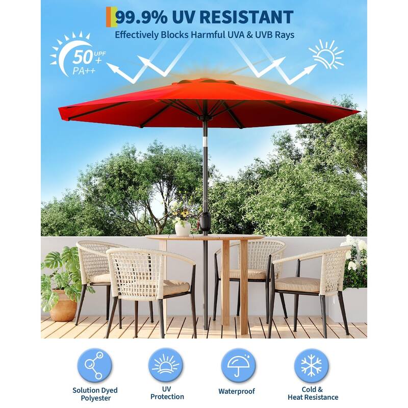 Coromose 9FT Outdoor Patio Umbrella, 8 Sturdy Ribs, for Garden, Poolside, Deck - Red