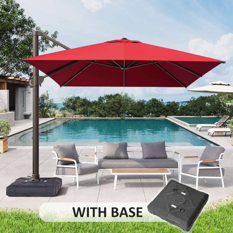 10x12.5 FT Outdoor Patio Cantilever Umbrella with Base - Red