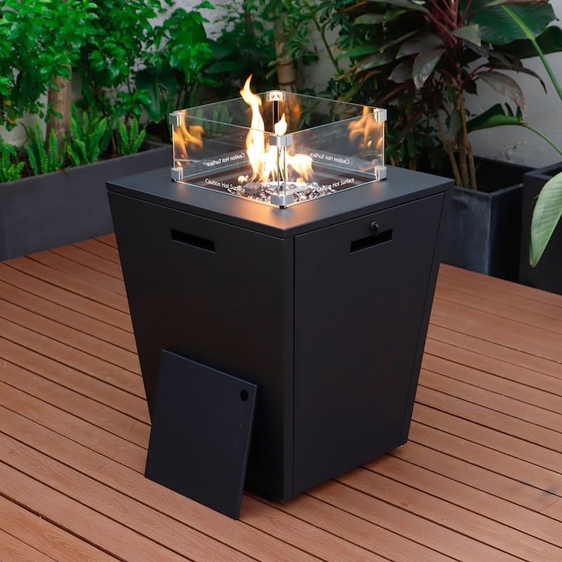 Chelsea Outdoor Aluminum Square Propane Fire Pit Table with Glass Wind Guard for Patio, Deck, Backyard CSA Certified Fire Table