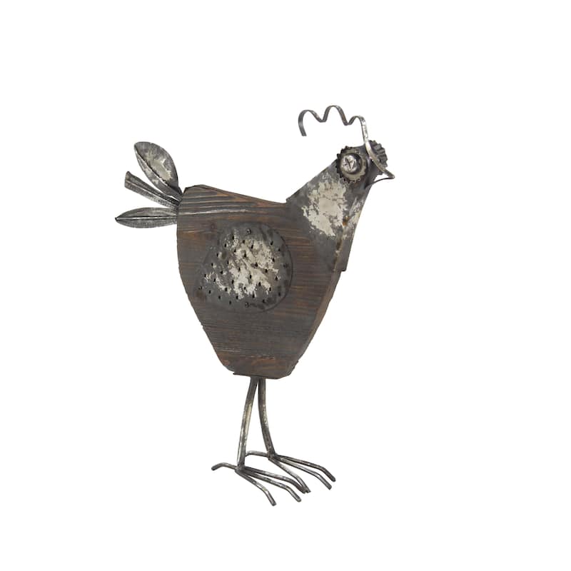 Wood Rooster Garden Sculpture - Black - Roche River Decor