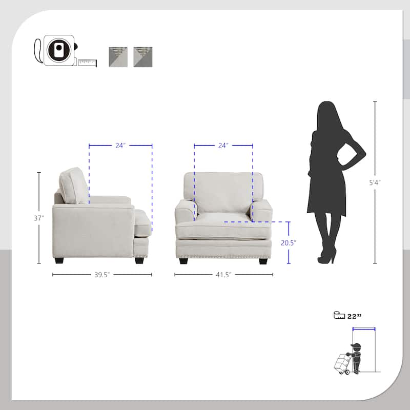 Pombal 3-Piece Chenille Living Room Sofa Set