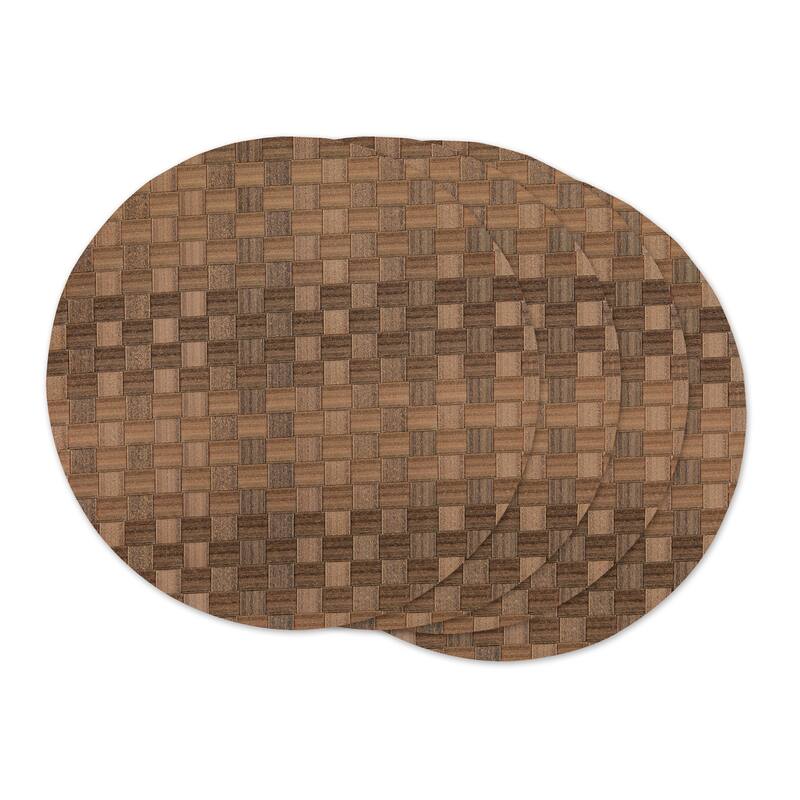 Leather Brown Basketweave Round Woven Placemat (Set of 4) - Placemat Set, 15" Round - Brown