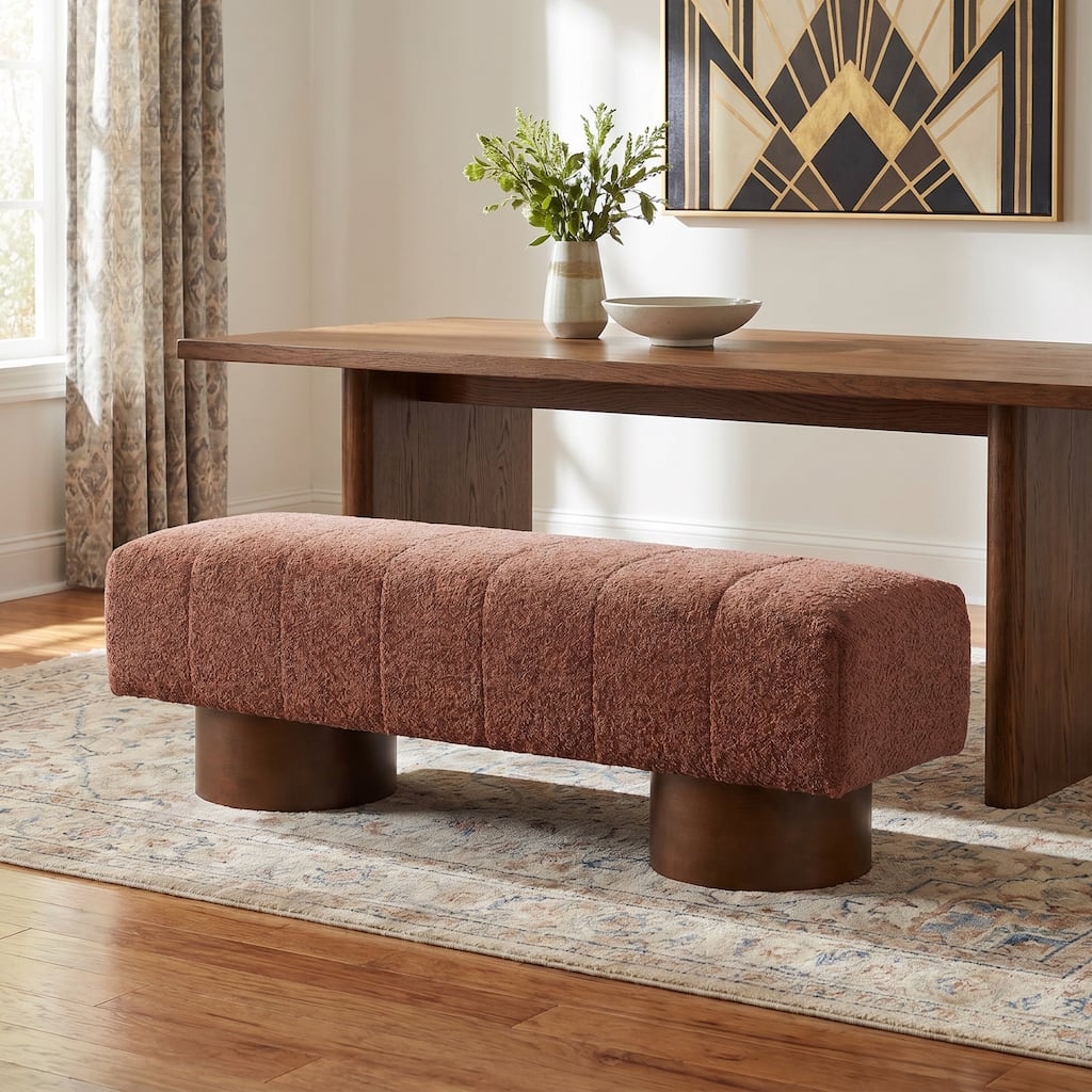 Christopher Knight Home - Modern Upholstered Dining Bench with Rubber Wood Frame, Channel Tufted Seating