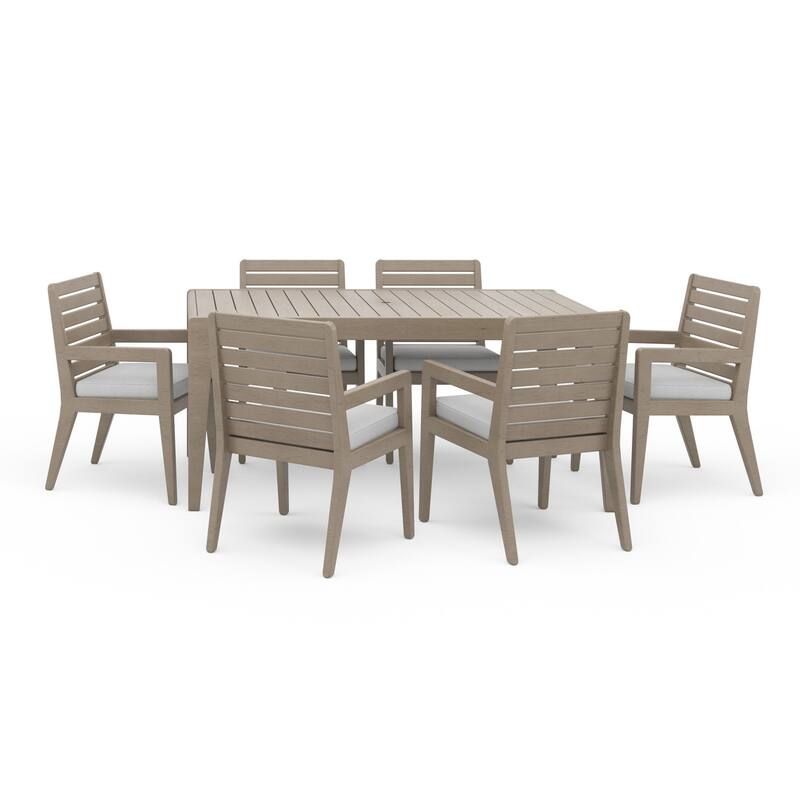 Homestyles 7-Piece Sustain Gray Wood Outdoor Dining Table and Six Armchairs Set