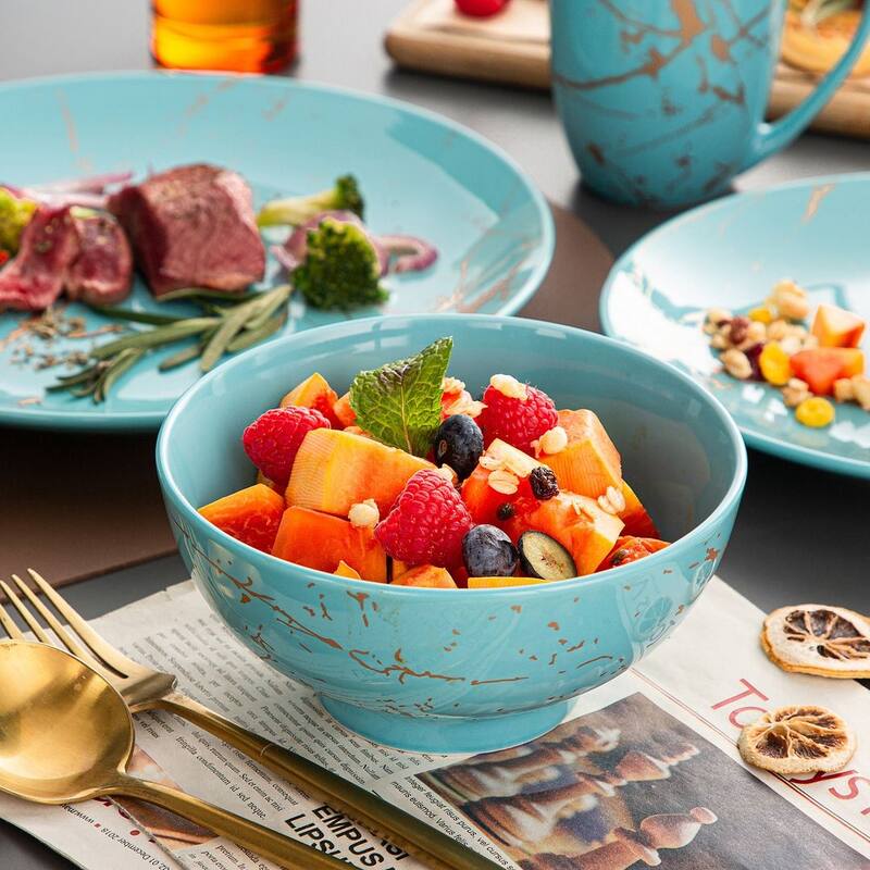 LOVECASA 16-Piece Porcelain Color Glaze with Gold Dinnerware Set