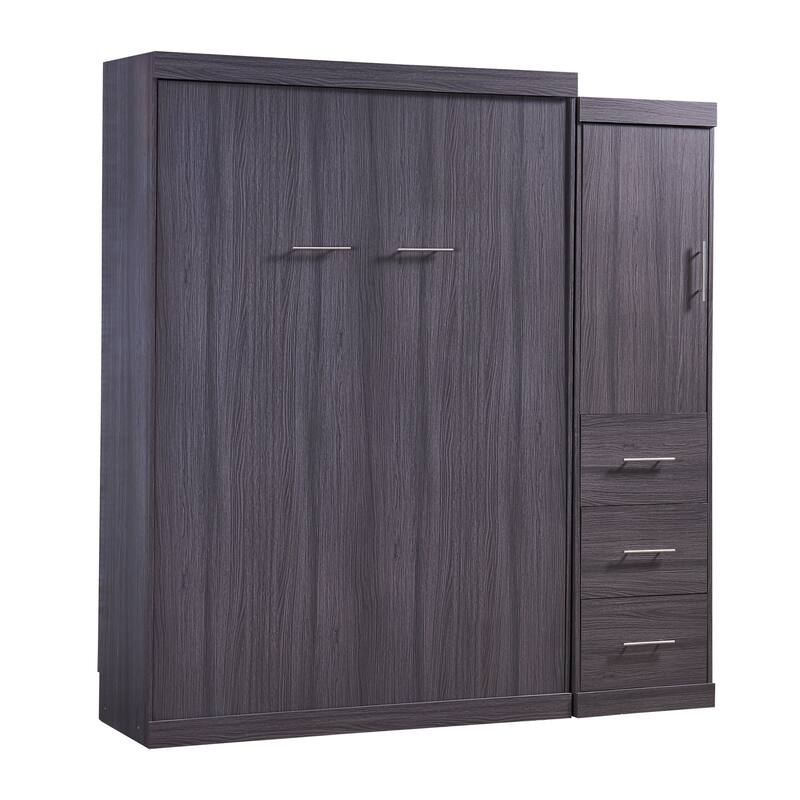 Full Size Murphy Bed with Wardrobe and Drawers, Storage Bed, can be Folded into a Cabinet