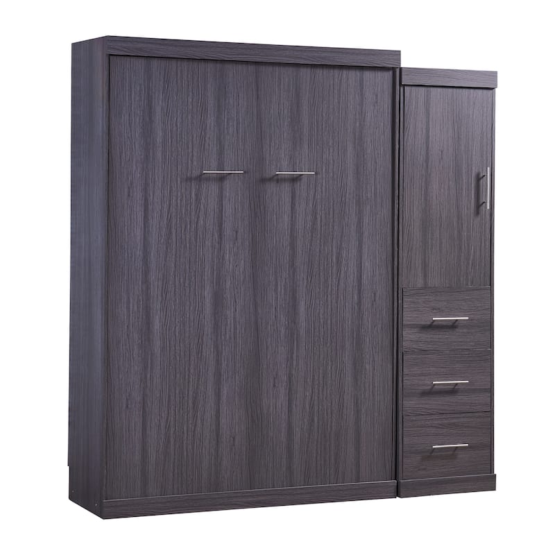 Pine Wood Wall Murphy Bed with Wardrobe & Drawers