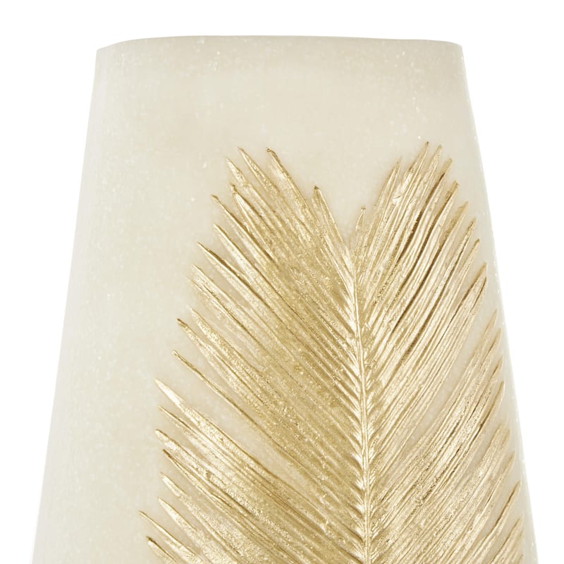 Polystone Leaf Decorative Vase with Gold Leaf Relief - Cream - Roche River Decor