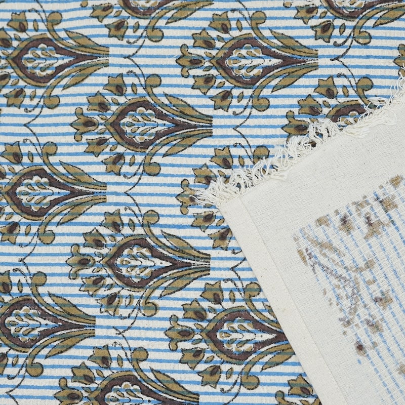 Fabdivine Handmade Floral Block Print Kitchen or Bath Room Hand Towels Home or Office Accent - Set of 8 - Chimni- Blue, Brown,